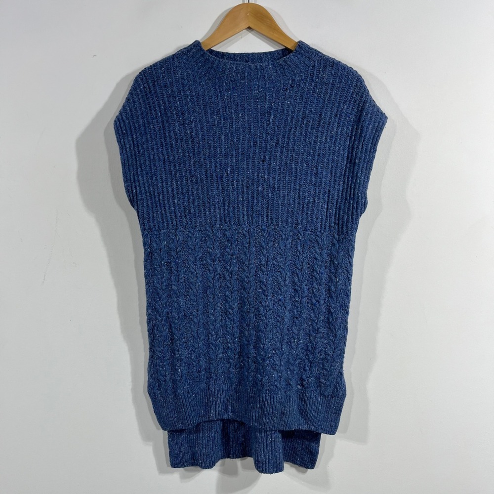 Massimo Dutti Fisherman Wool Blend Cable Knit Sweater Vest Preppy Old Money